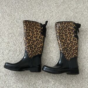 Coach leopard lace back rain boots